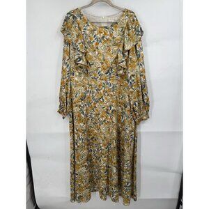 Roolee Maternity Floral Maxi Dress Sz XL Yellow Cottage Ruffle Prairie Peasant